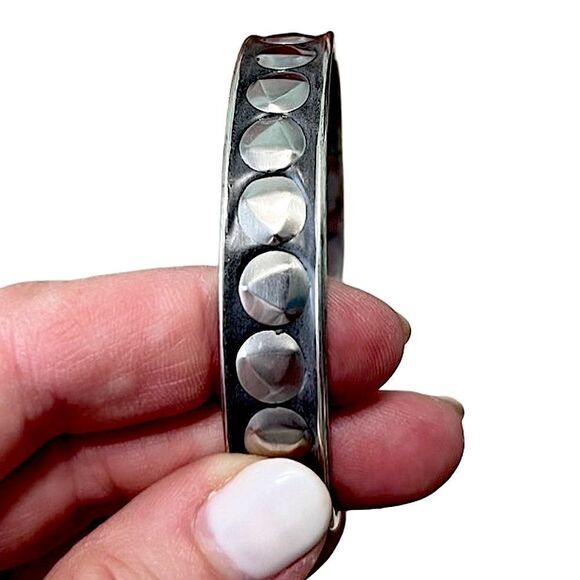 Silver Oxidized Half Ball Faceted Dot Studded Bangle - Picture 2 of 9